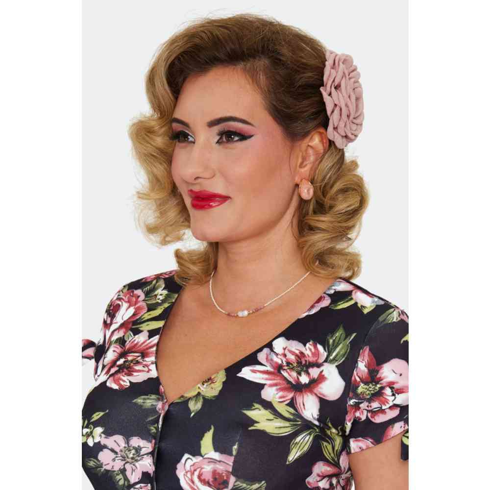 Voodoo Vixen - Large Fabric Rose Broche - Pink